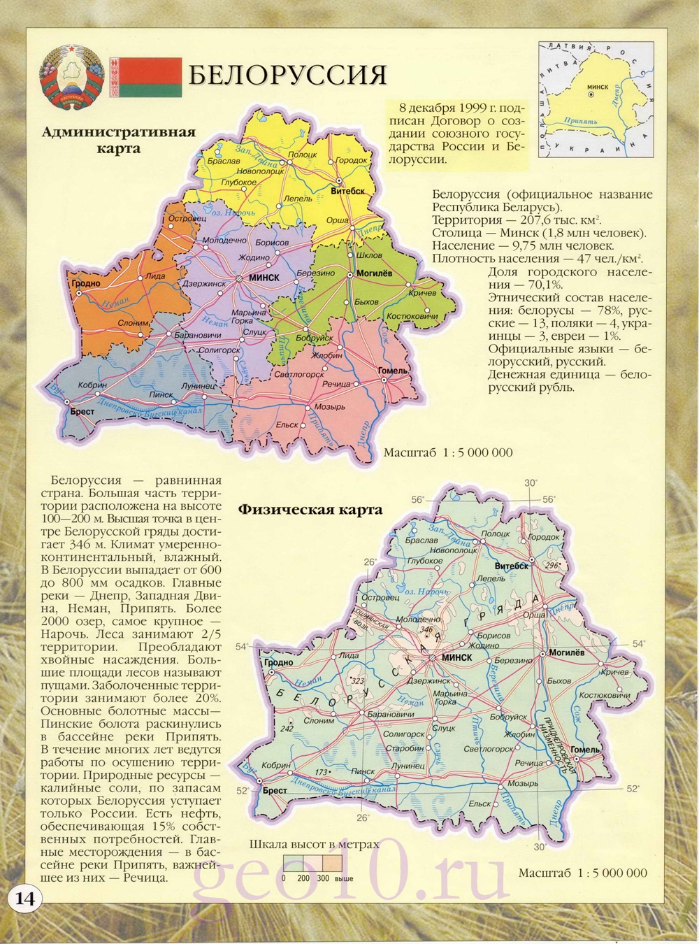 Физическая карта белоруссии